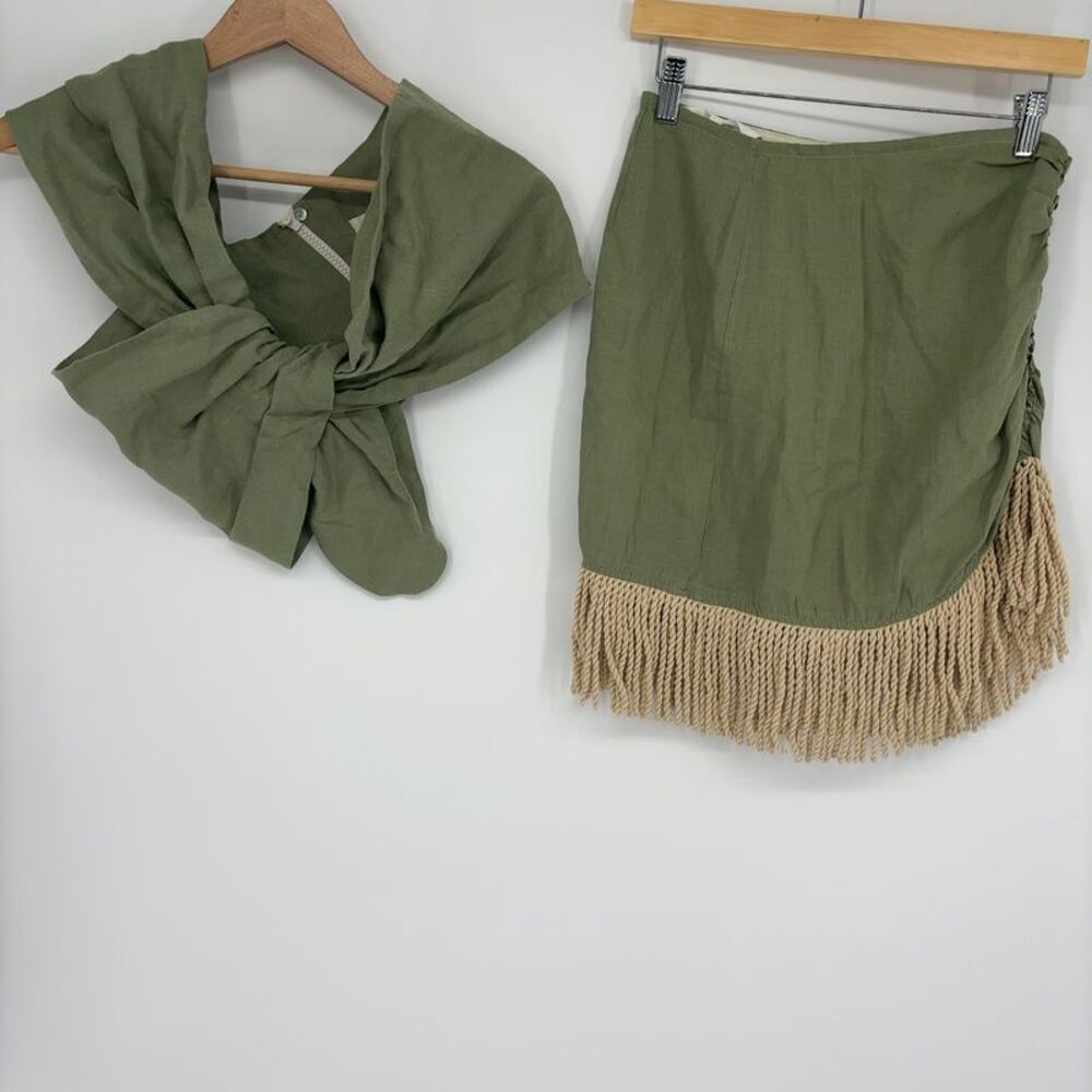 Just Bee Queen Mini Skirt & Top with Fringe in Sage Green